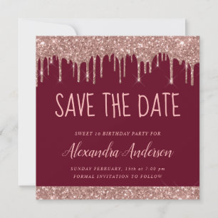 Invitation Rose Gold Burgundy Parties scintillant Sweet 16 Sa