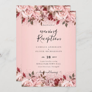 Invitation Rose Gold Burgundy Rose Floral Mariage Invite