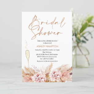 Invitation Rose Gold Calligraphie Boho Pampas Fête des mariée