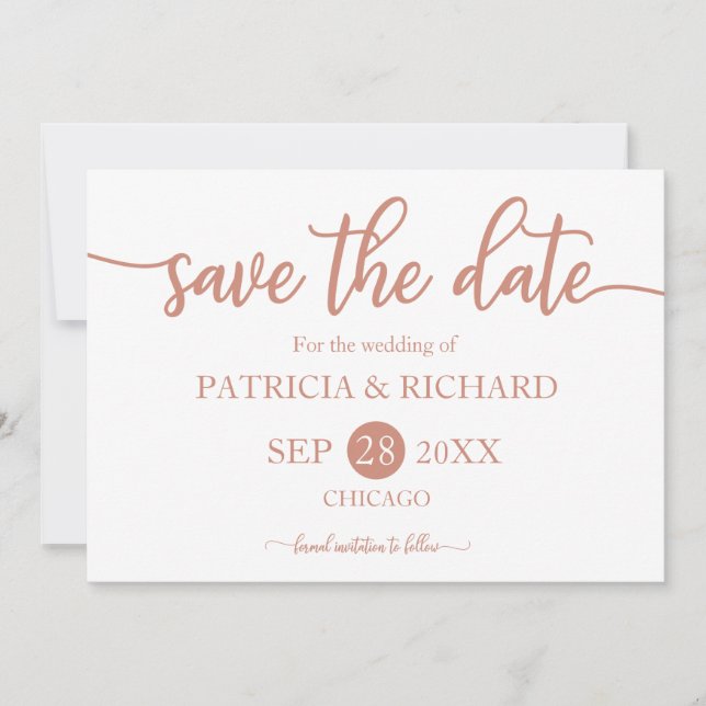 Invitation Rose Gold Calligraphie Mariage Enregistrer La Date (Devant)