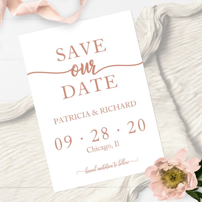 Invitation Rose Gold Calligraphie Mariage Enregistrer La Date (Créateur téléchargé)