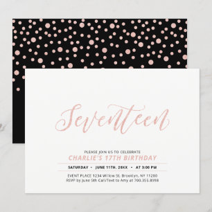 Invitation Rose Gold Calligraphie Moderne Fête des 17 Ans