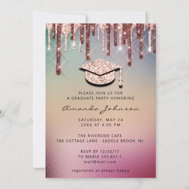 Invitation Rose  Gold Casquette 3D Glam HOLOGRAPHE (Devant)