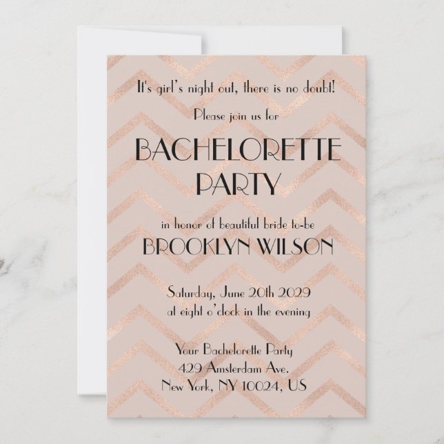 Invitation Rose Gold Chevron Bachelorette Party Invite (Devant)