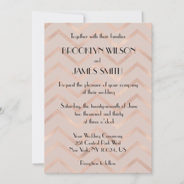 Invitation Rose Gold Chevron Wedding Invite (Devant)
