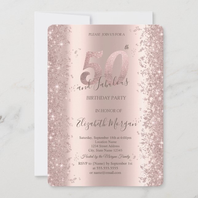 Invitation Rose Gold Chic Étincelles Diamants 50e Anniversair (Devant)