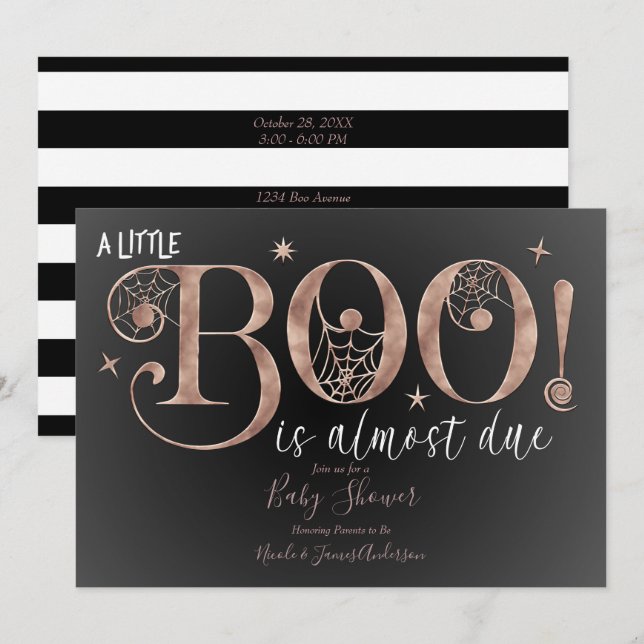 Invitation Rose Gold Chic Rose Foncé Élégant Baby Shower BOO (Devant / Derrière)