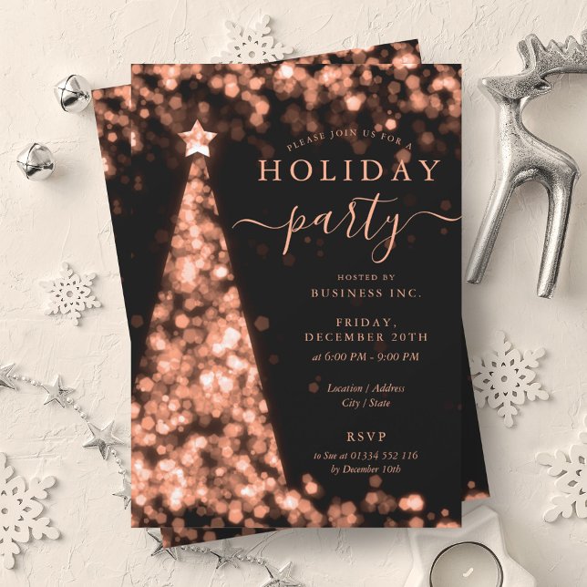 Invitation Rose Gold Christmas Tree Company Fête des fêtes (Rose Gold Christmas Tree Company Holiday Party Invitation)