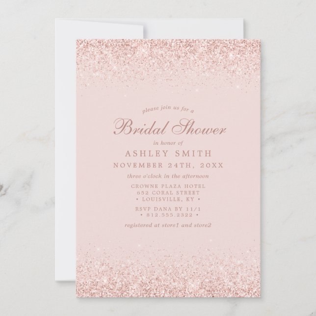 Invitation Rose Gold Confetti Blush Pink Fête des mariées mod (Devant)