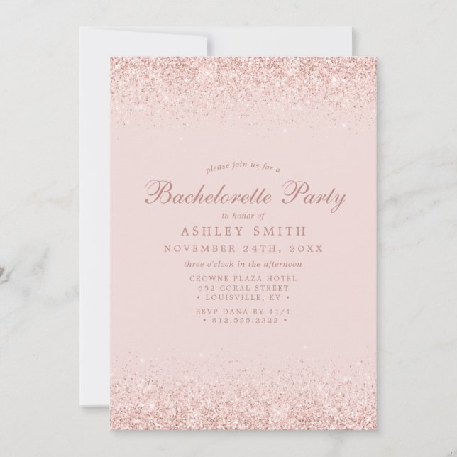 Invitation Rose Gold Confetti Blush Rose Enterrement de Vie d (Devant)