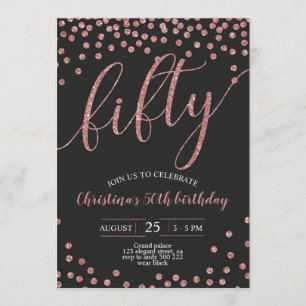Invitation Rose Gold Confetti Élégante 50e anniversaire