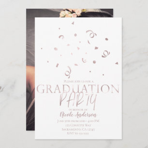 Invitation Rose Gold Confetti Moderne Graduation Party Photo