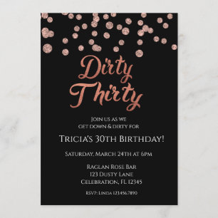 Invitation Rose Gold Confetti Parties scintillant Dirty 30