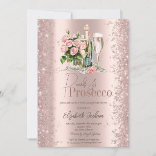 Invitation Rose Gold Confetti Pearls Prosecco Fête des mariée