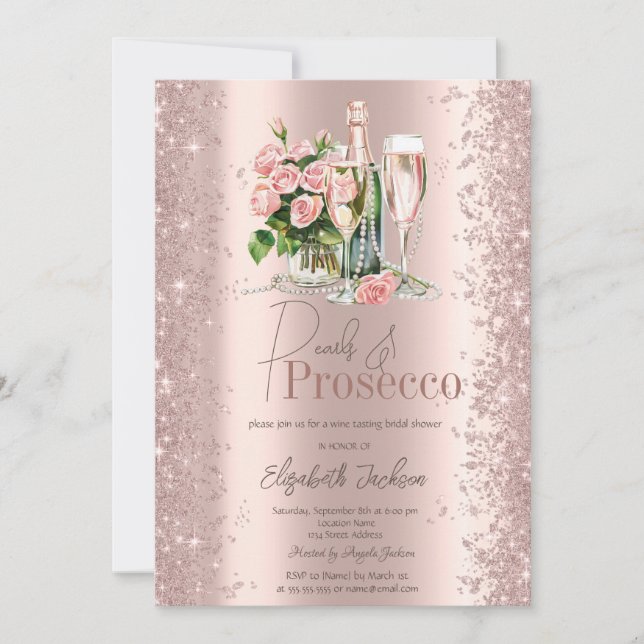 Invitation Rose Gold Confetti Perles Prosecco Enterrement de  (Devant)