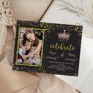 Invitation Rose Gold Confetti PRINCESS Frends Joint Birthday