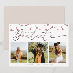 Invitation Rose Gold Confettis Collage Photo de Remise de D