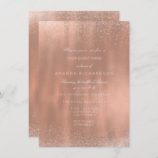 Invitation Rose Gold Copper Parties scintillant nuptiale étin (Devant / Derrière)