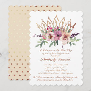 Invitation Rose Gold Couronne Blush rose Floral Baby Girl Dou