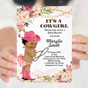 Invitation Rose Gold Cowgirl Baby shower Africain-Américain