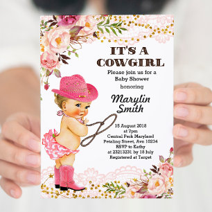 Invitation Rose Gold Cowgirl Baby shower fille