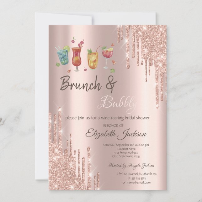 Invitation Rose Gold  Drips Cocktails Brunch & Bubbly becomes (Devant)