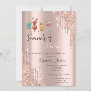 Invitation Rose Gold Drips Cocktails Brunch & Bubbly becomes