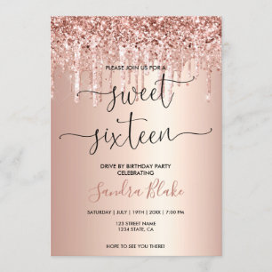 Invitation Rose Gold Drips Girly Modern Drive par Sweet 16