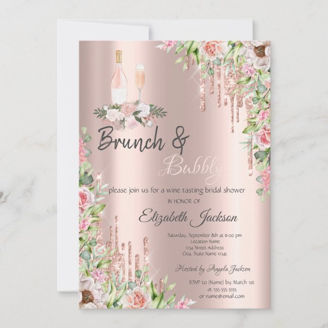 Invitation Rose Gold  Drips Roses Brunch & Bulles (Devant)