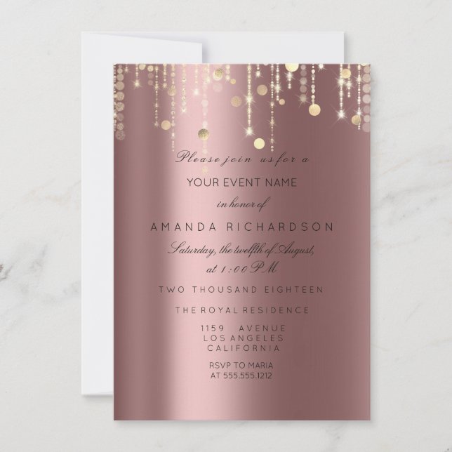 Invitation Rose Gold Drives Confetti Naissance nuptiale (Devant)