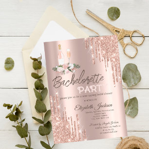 Invitation Rose Gold Drives Flowers Bachelorette Party