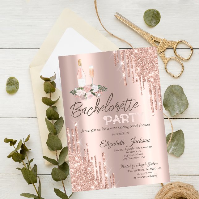 Invitation Rose Gold Drives Flowers Bachelorette Party (Créateur téléchargé)