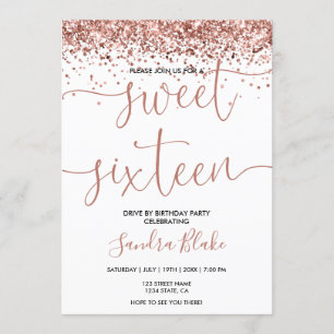 Invitation Rose Gold Drives Girly Modern Drive by Sweet 16