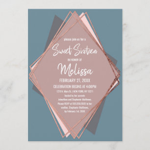 Invitation Rose Gold Dusty bleu mauve géométrique Sweet 16