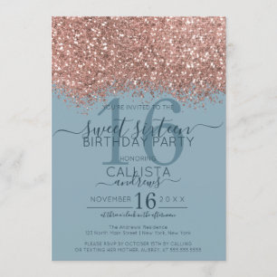Invitation Rose Gold Dusty Blue Parties scintillant Confetti