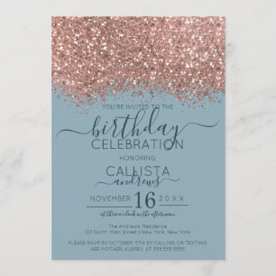 Invitation Rose Gold Dusty Blue Parties scintillant Confetti 