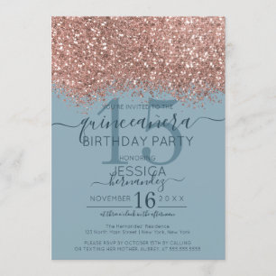 Invitation Rose Gold Dusty Parties scintillant bleue Confetti