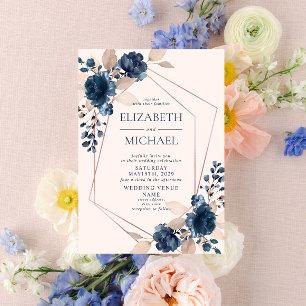 Invitation Rose Gold Dusty rose marine bleu géométrique Flora