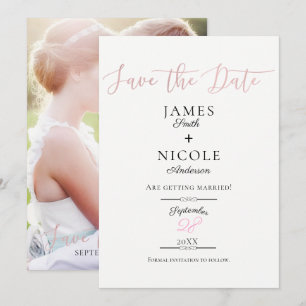 Invitation Rose Gold écriture Type Photo complète Date de sau