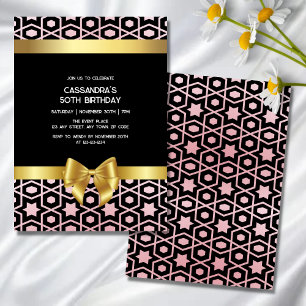 Invitation Rose Gold Égypte Géométrique Gold Bow Noir Anniver