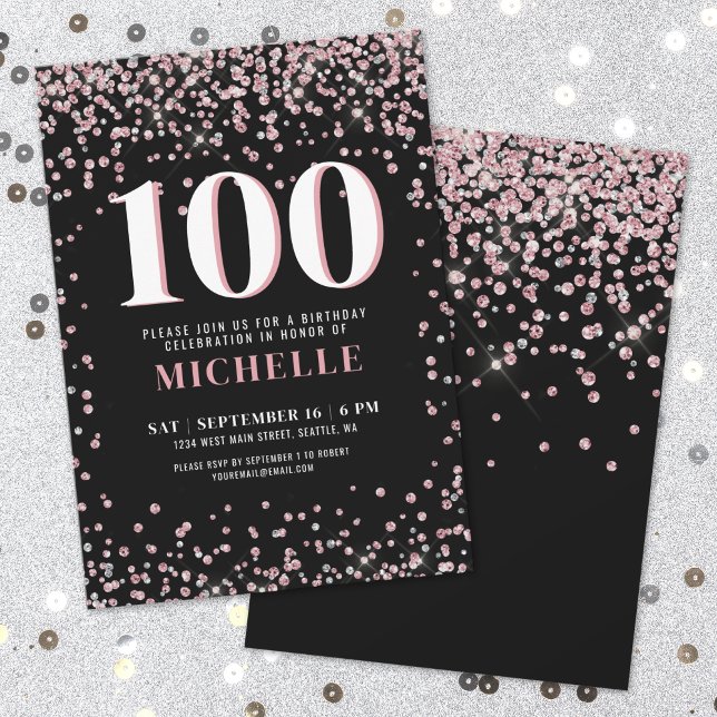 Invitation Rose Gold Élégant 100e Anniversaire (Elegant Rose Gold 100th Birthday Invitation )