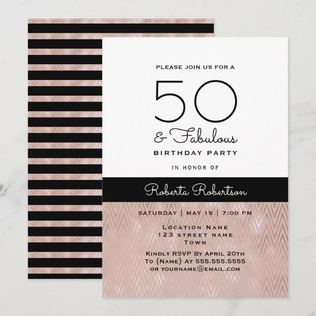 Invitation Rose Gold Élégant 50e Anniversaire (Devant / Derrière)