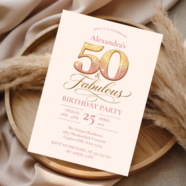 Invitation Rose Gold Élégant 50e Anniversaire (Créateur téléchargé)