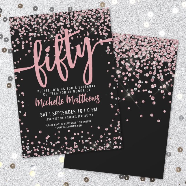 Invitation Rose Gold Élégant 50e Anniversaire (Elegant Rose Gold 50th Birthday Invitation)
