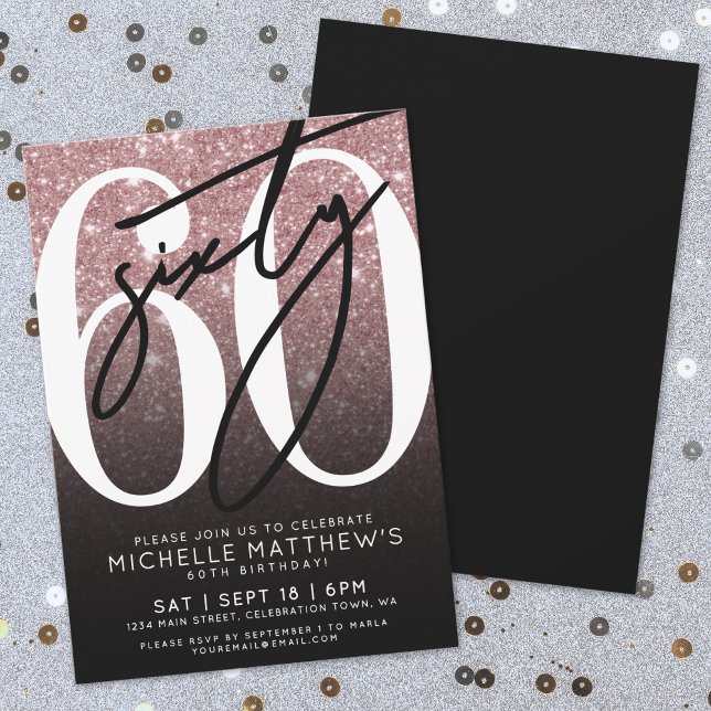 Invitation Rose Gold Élégant 60e Anniversaire (Elegant Rose Gold 60th Birthday Invitation)