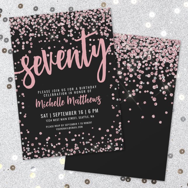 Invitation Rose Gold Élégant 70e Anniversaire (Elegant Rose Gold 70th Birthday Invitation)