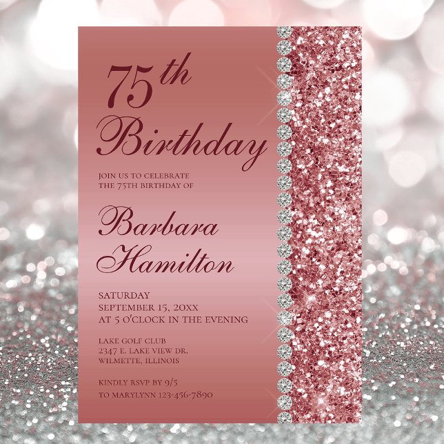 Invitation Rose Gold Élégant 75e Anniversaire (Créateur téléchargé)