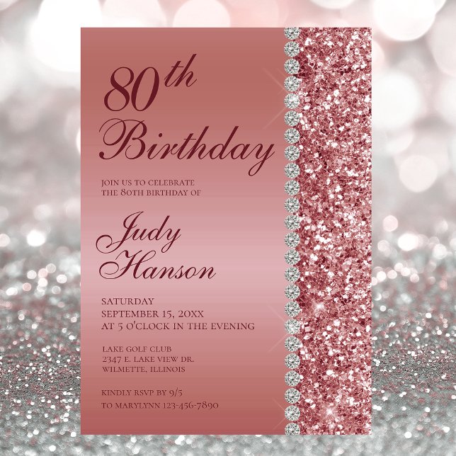 Invitation Rose Gold Élégant 80e Anniversaire (Créateur téléchargé)