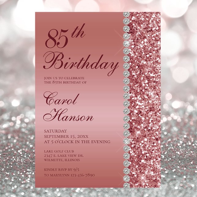 Invitation Rose Gold Élégant 85e Anniversaire (Créateur téléchargé)