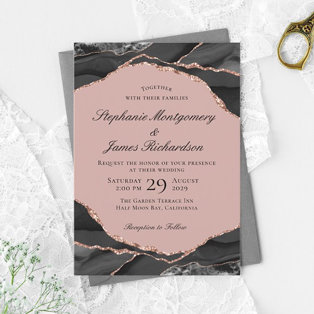 Invitation Rose Gold Élégant Agate Mariage (Créateur téléchargé)